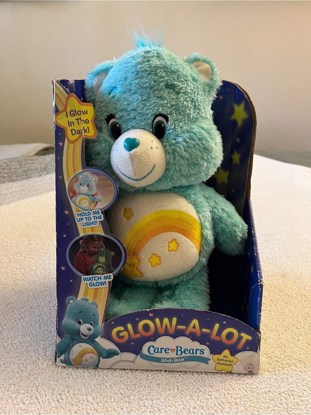 Care Bears Glow-A-Lot Wish Bear 13” Plush 2015 Original Box Glow Dark